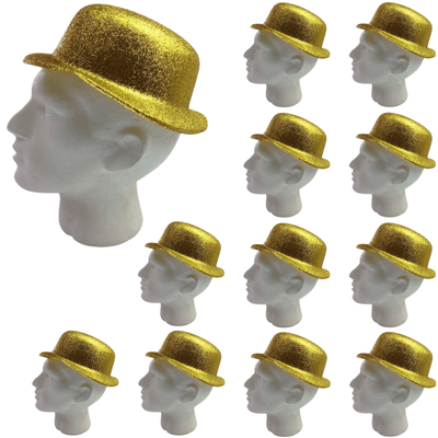 12x GLITTER BOWLER HAT Fancy Party Plastic Costume Cap Fun Dress Up Sparkle BULK