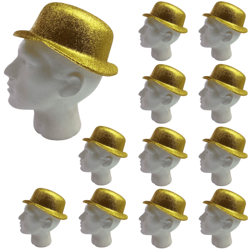 12x GLITTER BOWLER HAT Fancy Party Plastic Costume Cap Fun Dress Up Sparkle BULK Payday Deals