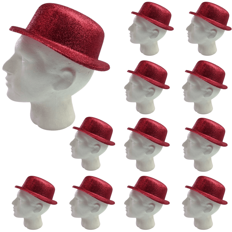 12x GLITTER BOWLER HAT Fancy Party Plastic Costume Cap Fun Dress Up Sparkle BULK Payday Deals