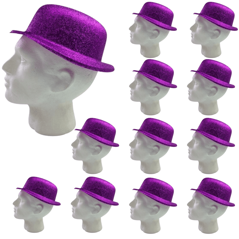 12x GLITTER BOWLER HAT Fancy Party Plastic Costume Cap Fun Dress Up Sparkle BULK Payday Deals