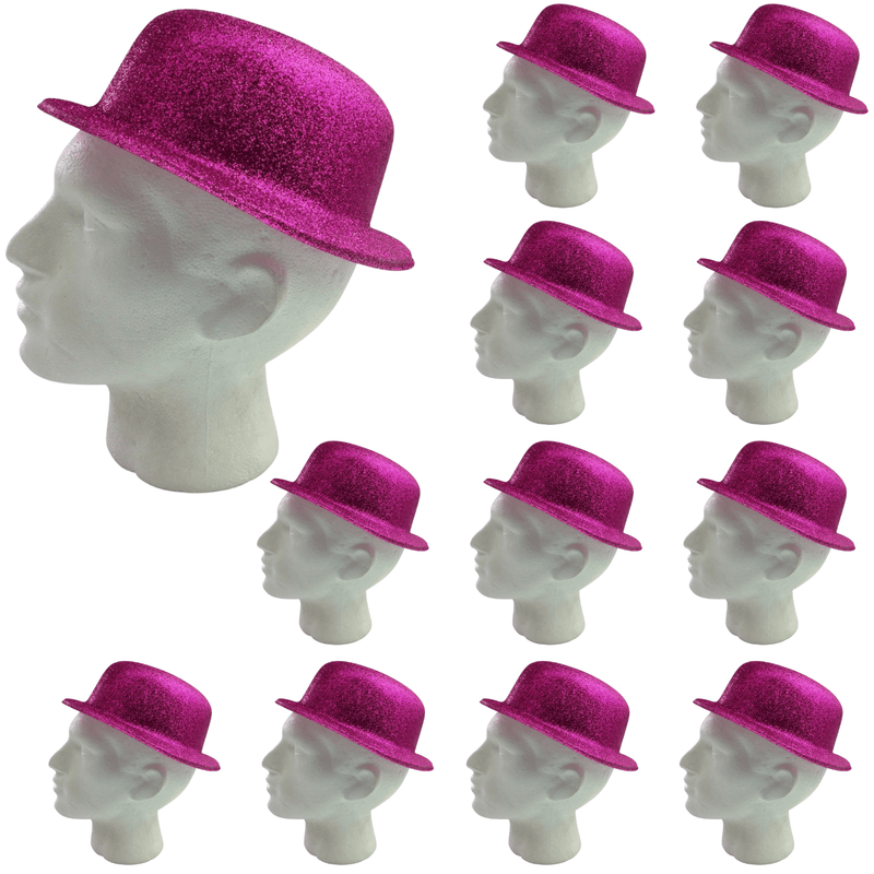 12x GLITTER BOWLER HAT Fancy Party Plastic Costume Cap Fun Dress Up Sparkle BULK Payday Deals