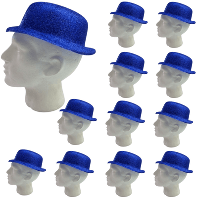 12x GLITTER BOWLER HAT Fancy Party Plastic Costume Cap Fun Dress Up Sparkle BULK Payday Deals