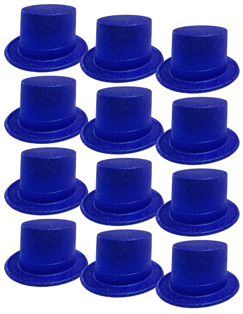 12x GLITTER TOP HAT Fancy Party Plastic Costume Tall Cap Fun Dress Up BULK - Blue Payday Deals