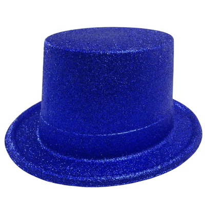 12x GLITTER TOP HAT Fancy Party Plastic Costume Tall Cap Fun Dress Up BULK - Blue Payday Deals