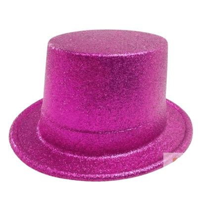 12x GLITTER TOP HAT Fancy Party Plastic Costume Tall Cap Fun Dress Up BULK - Hot Pink Payday Deals