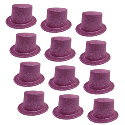 12x GLITTER TOP HAT Fancy Party Plastic Costume Tall Cap Fun Dress Up BULK - Light Pink Payday Deals