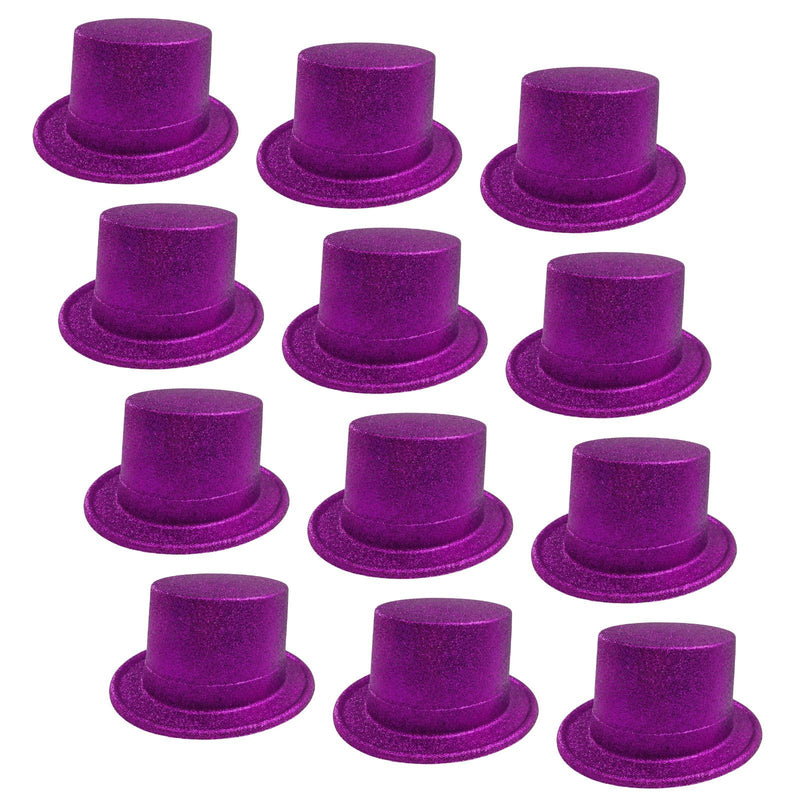 12x GLITTER TOP HAT Fancy Party Plastic Costume Tall Cap Fun Dress Up BULK - Purple Payday Deals