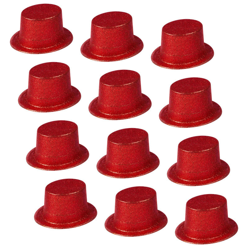 12x GLITTER TOP HAT Fancy Party Plastic Costume Tall Cap Fun Dress Up BULK - Red Payday Deals