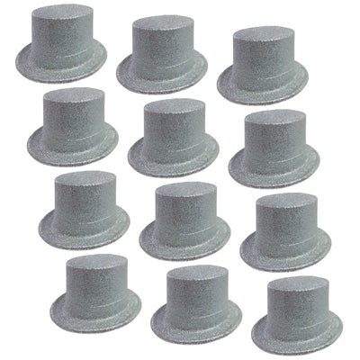 12x GLITTER TOP HAT Fancy Party Plastic Costume Tall Cap Fun Dress Up BULK - Silver Payday Deals