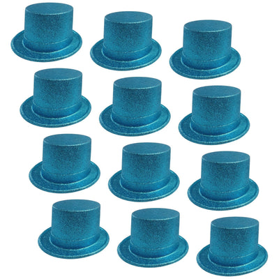 12x GLITTER TOP HAT Fancy Party Plastic Costume Tall Cap Fun Dress Up BULK - Sky Blue Payday Deals