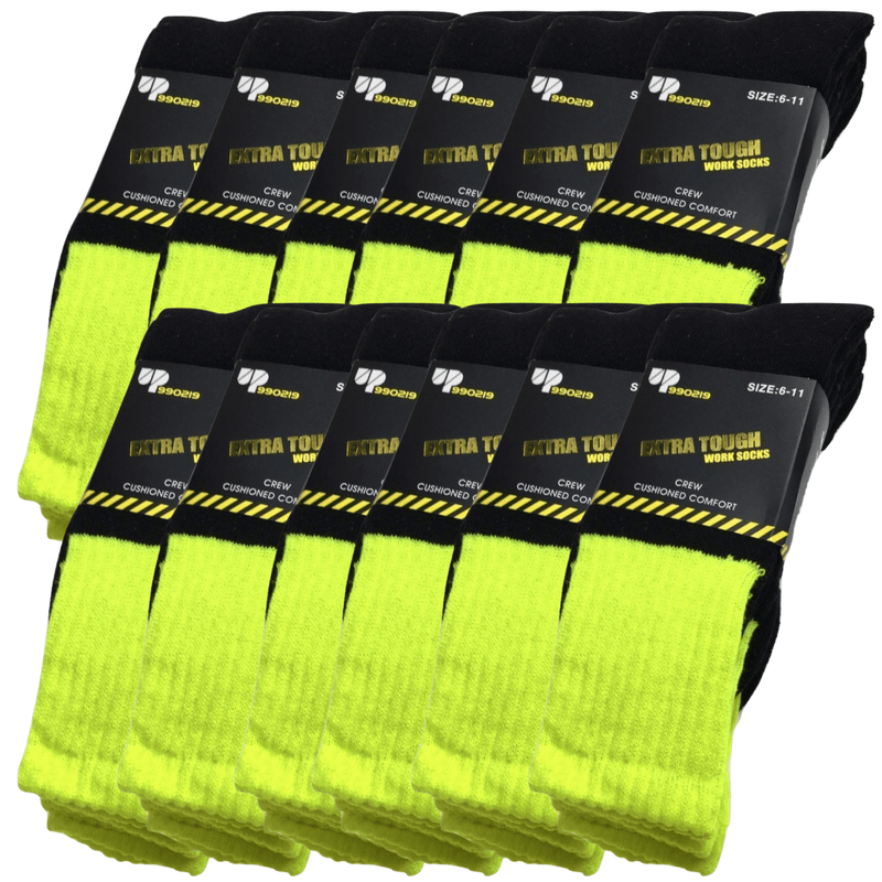 12x Pairs HI VIS SOCKS Workwear Work Safety High Visibility Fluro Cushioned BULK Payday Deals