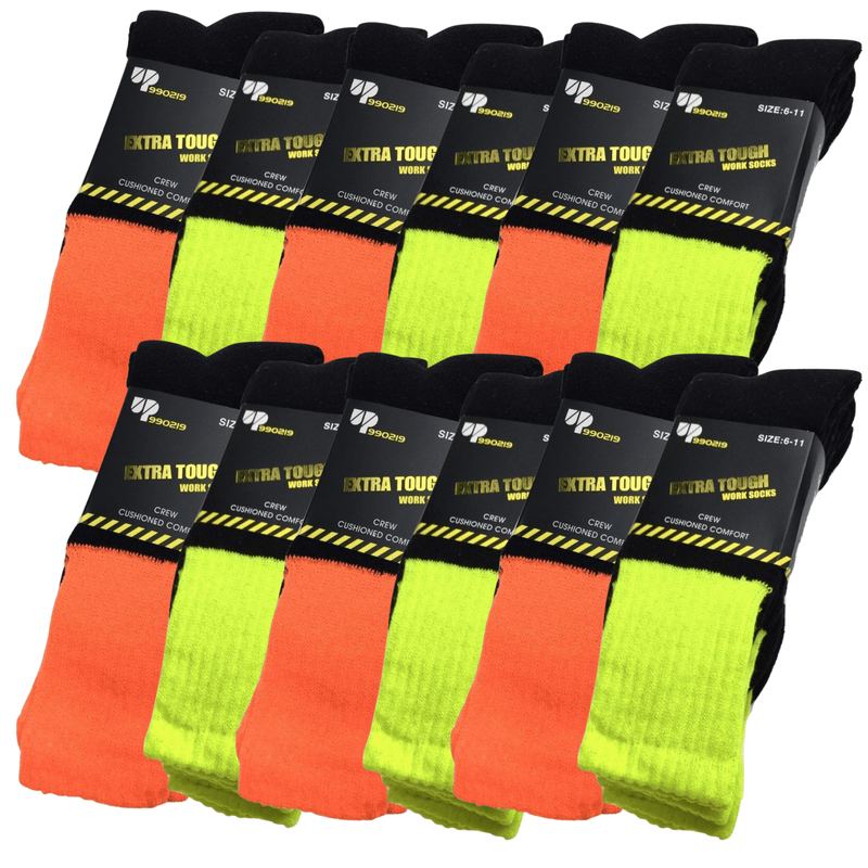 12x Pairs HI VIS SOCKS Workwear Work Safety High Visibility Fluro Cushioned BULK Payday Deals