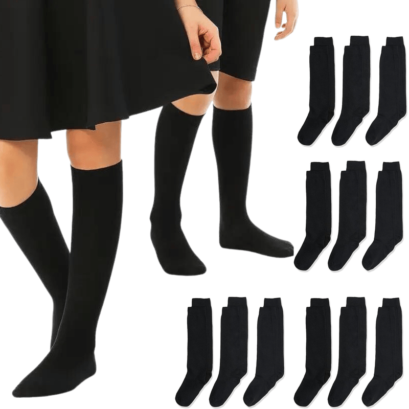 12x Pairs School Uniform Knee High Socks Cotton Rich Girls Boys Kids Bulk - Black Payday Deals