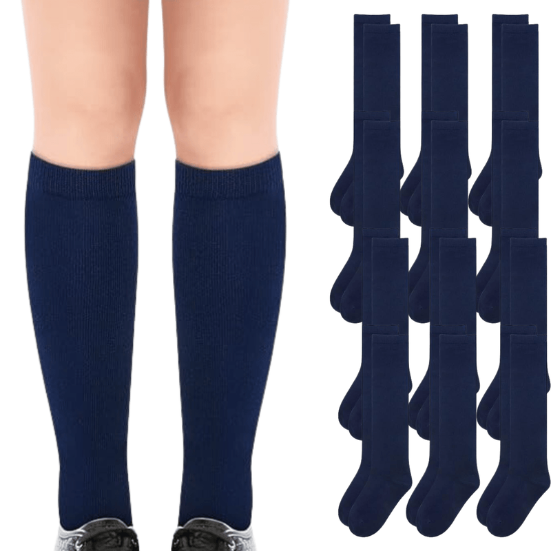 12x Pairs School Uniform Knee High Socks Cotton Rich Girls Boys Kids Bulk - Navy Payday Deals