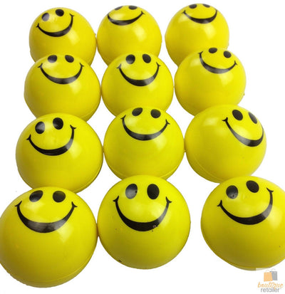 12x YELLOW STRESS BALLS Hand Relief Squeeze Toy Reliever Antistress Soft Smiley Payday Deals