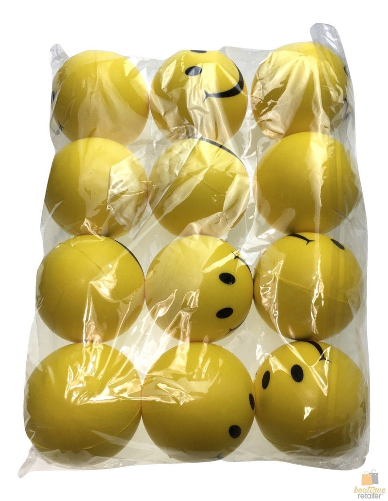 12x YELLOW STRESS BALLS Hand Relief Squeeze Toy Reliever Soft Smiley Smile Payday Deals