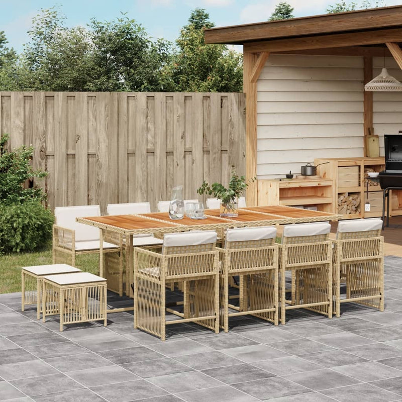 13 Piece Garden Dining Set with Cushions Beige Poly Rattan Payday Deals