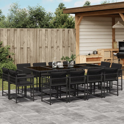 13 Piece Garden Dining Set with Cushions Black Poly Rattan Payday Deals