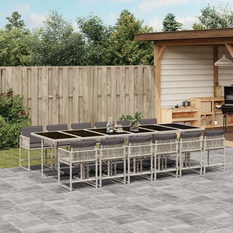 13 Piece Garden Dining Set with Cushions Light Grey Poly Rattan Payday Deals