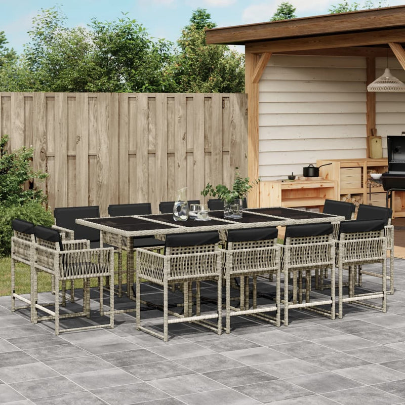 13 Piece Garden Dining Set with Cushions Light Grey Poly Rattan Payday Deals