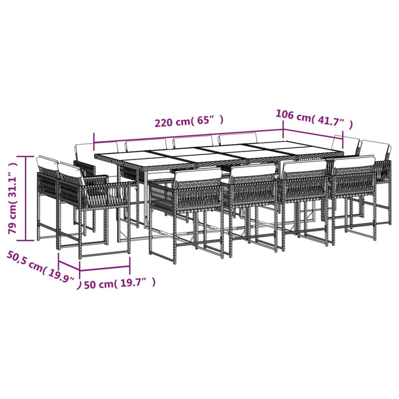 13 Piece Garden Dining Set with Cushions Light Grey Poly Rattan Payday Deals