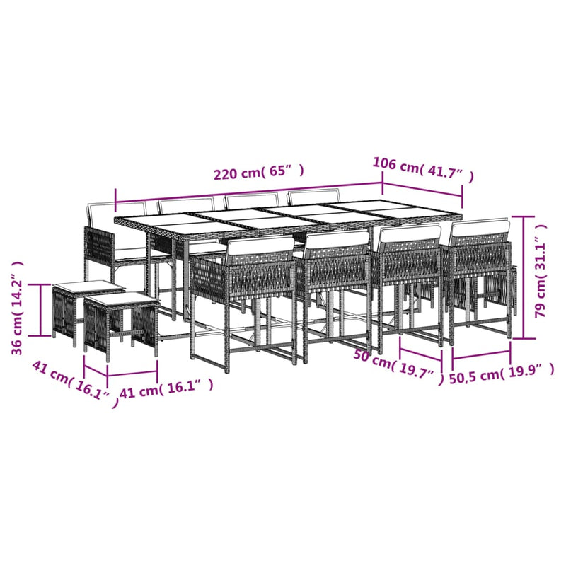 13 Piece Garden Dining Set with Cushions Light Grey Poly Rattan Payday Deals