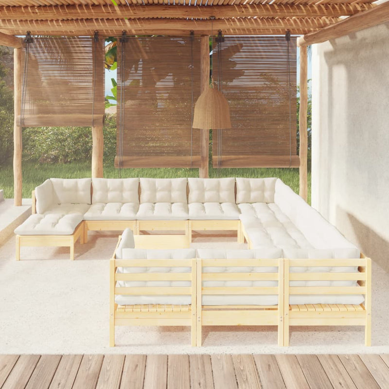 13 Piece Garden Lounge Set with Cream Cushions Pinewood Payday Deals