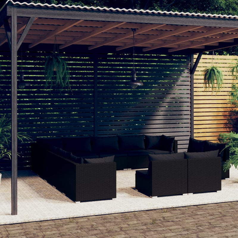 13 Piece Garden Lounge Set with Cushions Black Poly Rattan Payday Deals