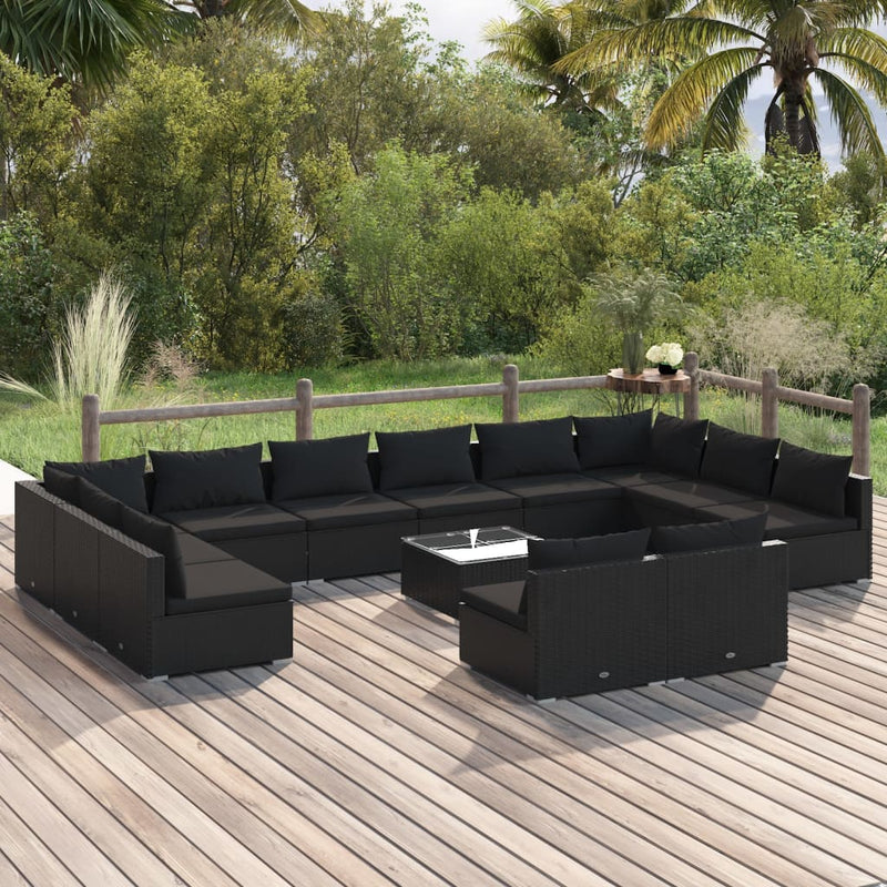 13 Piece Garden Lounge Set with Cushions Black Poly Rattan Payday Deals