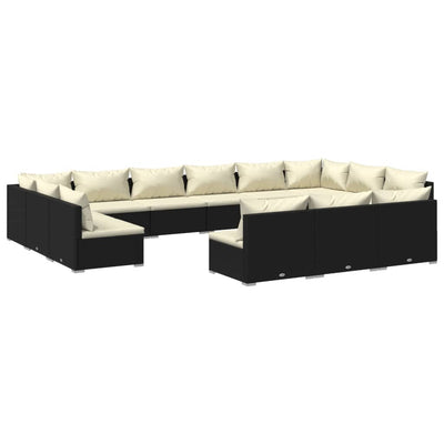 13 Piece Garden Lounge Set with Cushions Black Poly Rattan Payday Deals