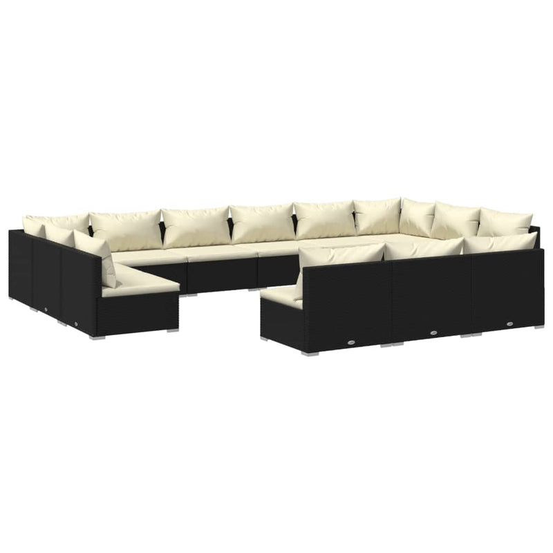 13 Piece Garden Lounge Set with Cushions Black Poly Rattan Payday Deals