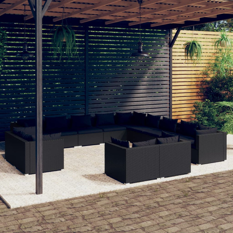 13 Piece Garden Lounge Set with Cushions Black Poly Rattan Payday Deals
