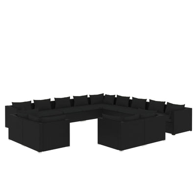 13 Piece Garden Lounge Set with Cushions Black Poly Rattan Payday Deals
