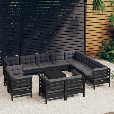 13 Piece Garden Lounge Set with Cushions Black Solid Pinewood Payday Deals