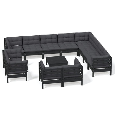 13 Piece Garden Lounge Set with Cushions Black Solid Pinewood Payday Deals