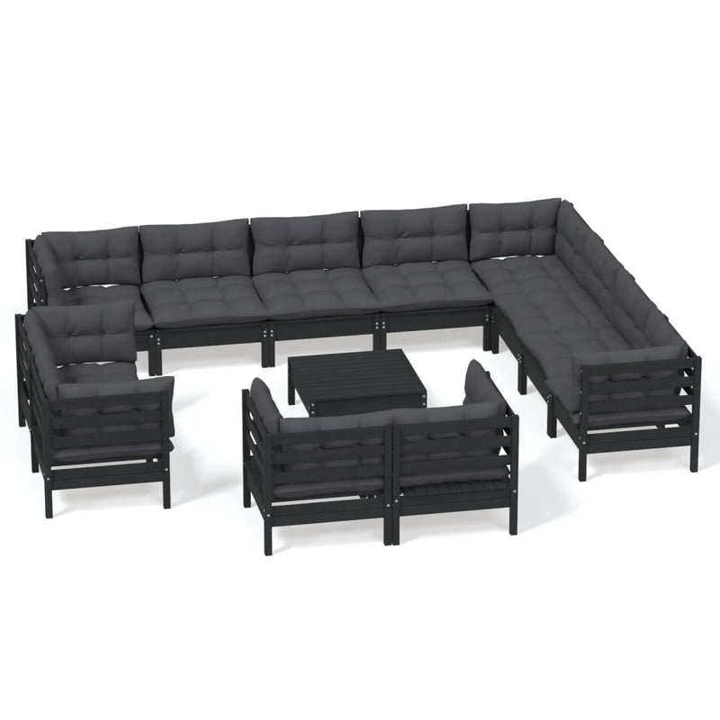 13 Piece Garden Lounge Set with Cushions Black Solid Pinewood Payday Deals