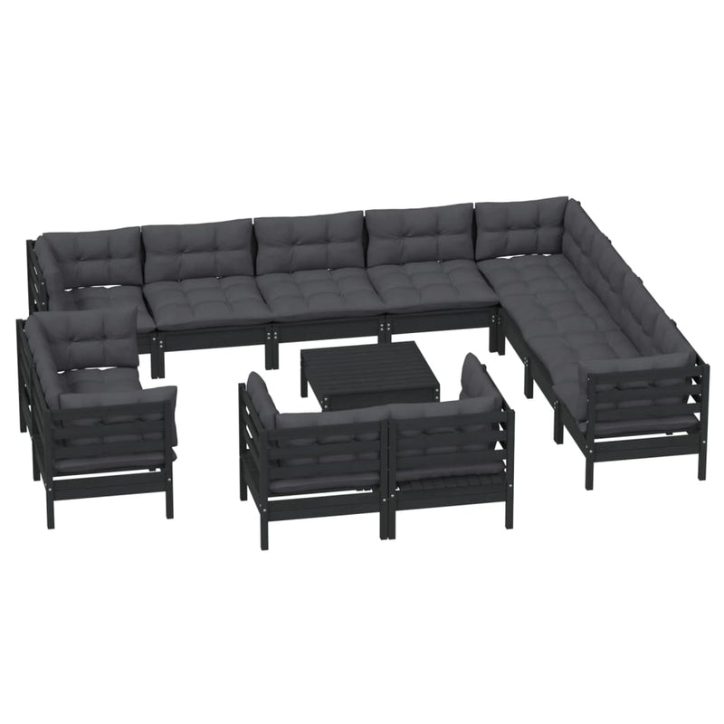 13 Piece Garden Lounge Set with Cushions Black Solid Pinewood Payday Deals