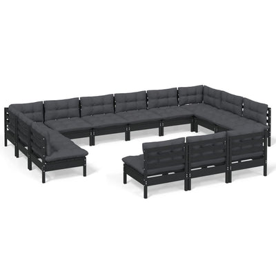 13 Piece Garden Lounge Set with Cushions Black Solid Pinewood Payday Deals