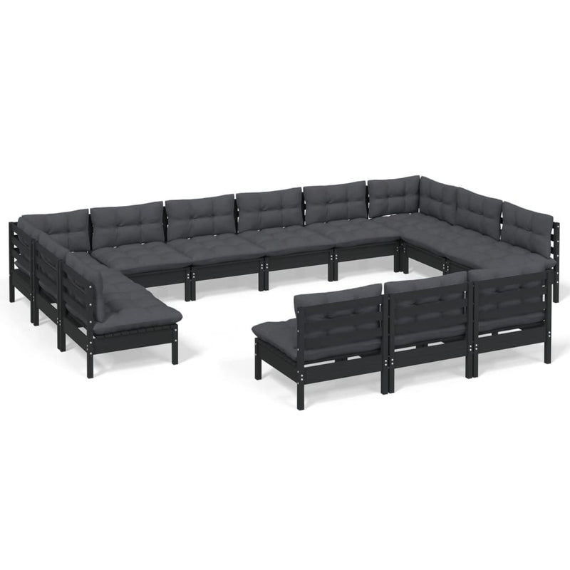 13 Piece Garden Lounge Set with Cushions Black Solid Pinewood Payday Deals