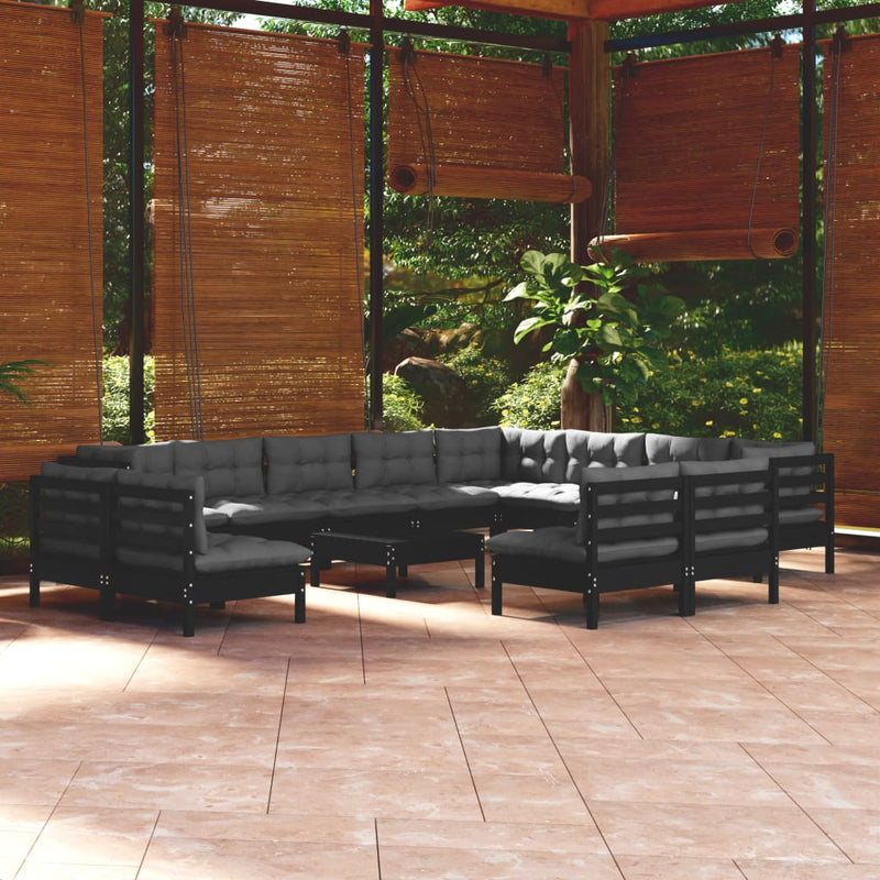 13 Piece Garden Lounge Set with Cushions Black Solid Pinewood Payday Deals