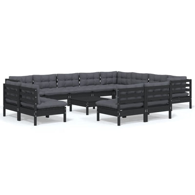 13 Piece Garden Lounge Set with Cushions Black Solid Pinewood Payday Deals