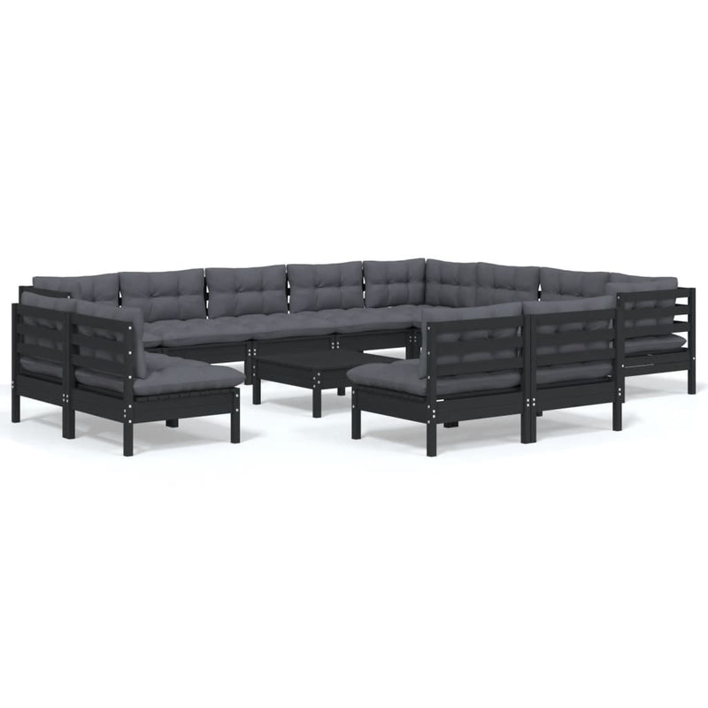 13 Piece Garden Lounge Set with Cushions Black Solid Pinewood Payday Deals
