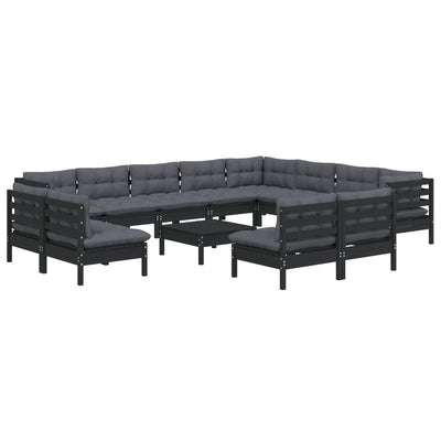 13 Piece Garden Lounge Set with Cushions Black Solid Pinewood Payday Deals