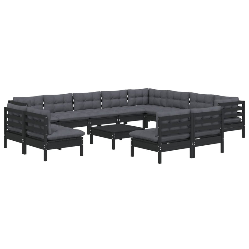 13 Piece Garden Lounge Set with Cushions Black Solid Pinewood Payday Deals
