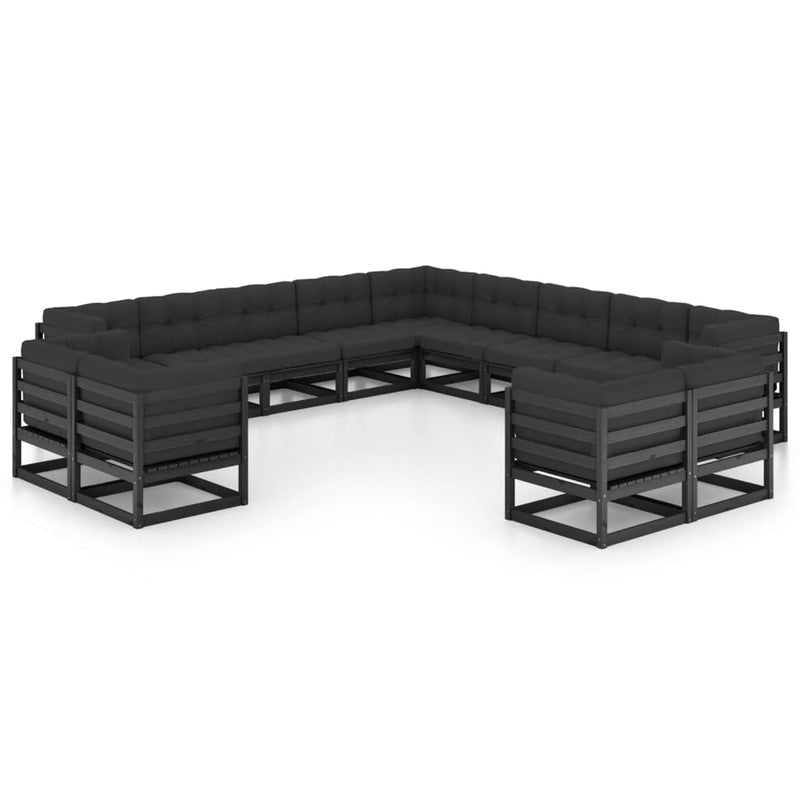 13 Piece Garden Lounge Set with Cushions Black Solid Pinewood Payday Deals