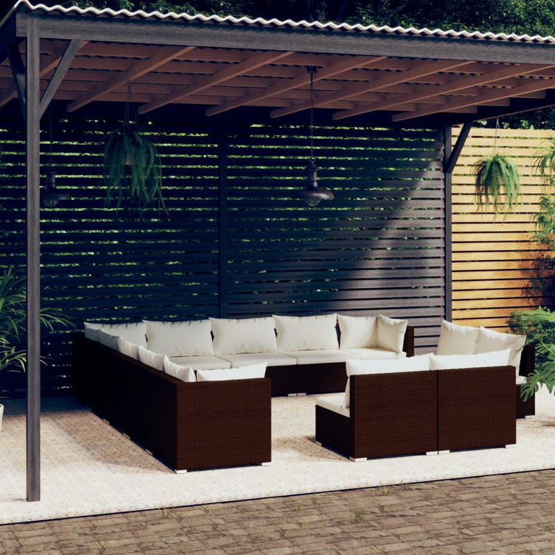 13 Piece Garden Lounge Set with Cushions Brown Poly Rattan Payday Deals