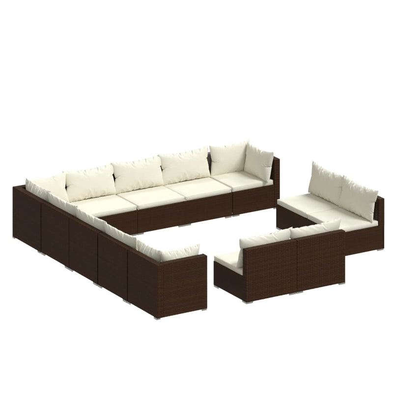 13 Piece Garden Lounge Set with Cushions Brown Poly Rattan Payday Deals