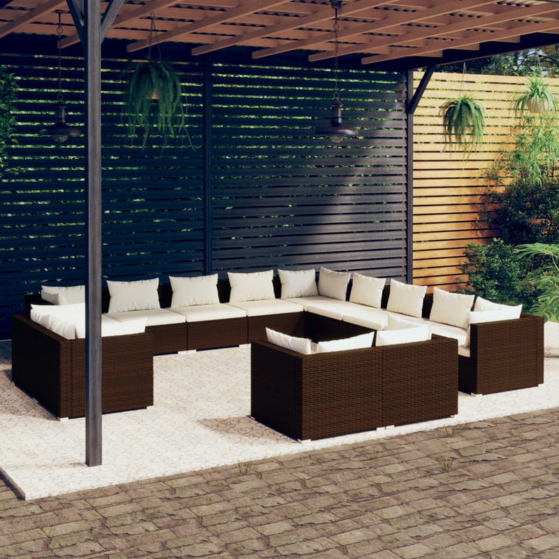 13 Piece Garden Lounge Set with Cushions Brown Poly Rattan Payday Deals