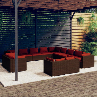 13 Piece Garden Lounge Set with Cushions Brown Poly Rattan Payday Deals