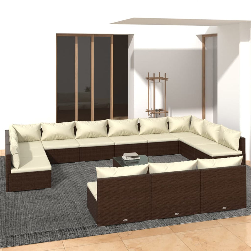 13 Piece Garden Lounge Set with Cushions Brown Poly Rattan Payday Deals